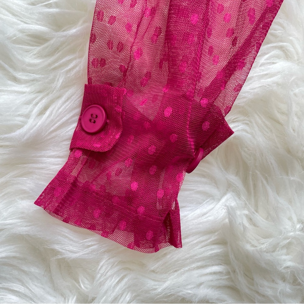 Anthropologie Fuchsia Sheer Dotted Trench Dress - Picture 15 of 16